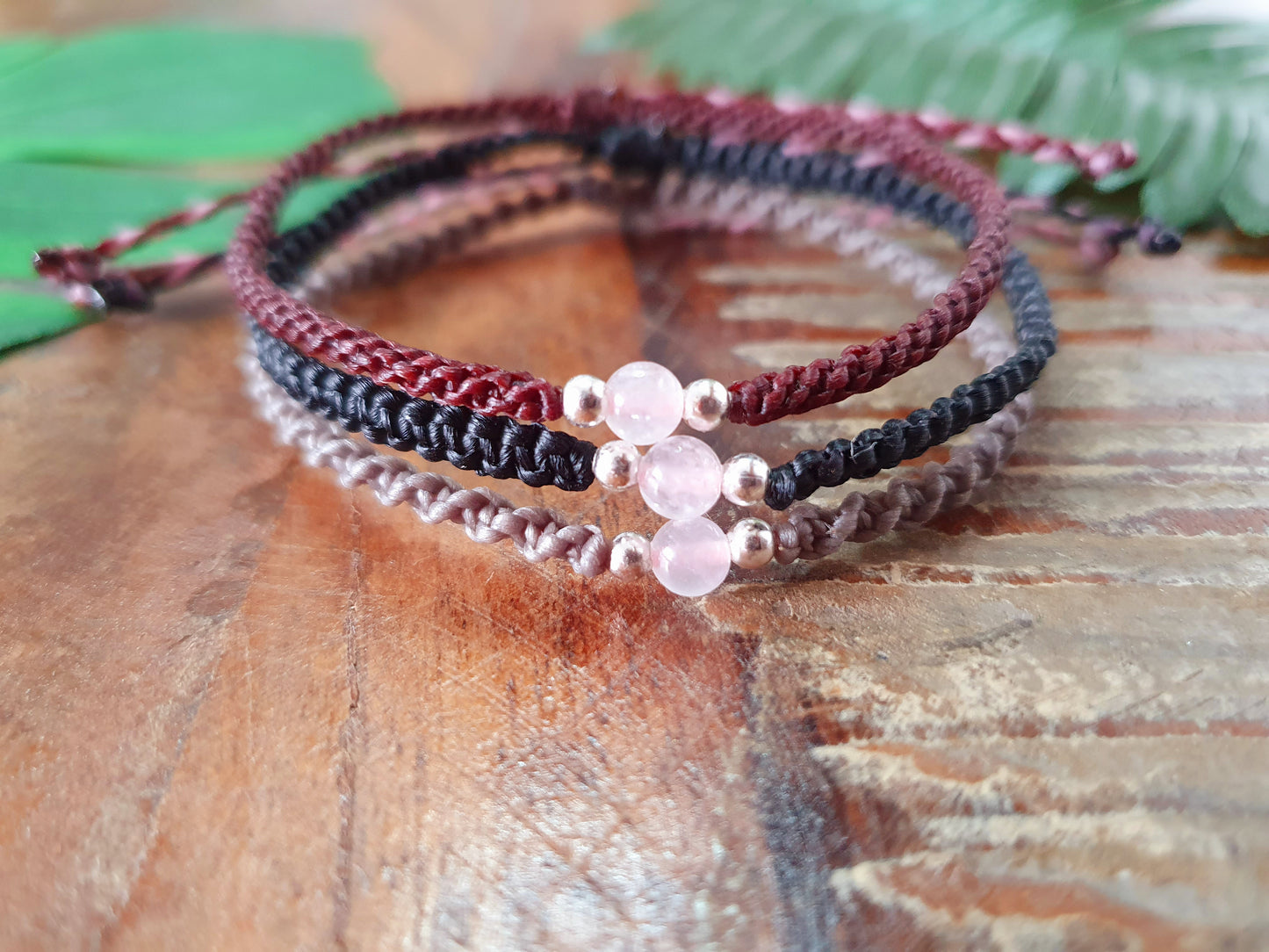 Rose quartz & 925 silver beaded macrame bracelet, crystals for love, choose colour crystal love happiness, bracelet for men women girl frien