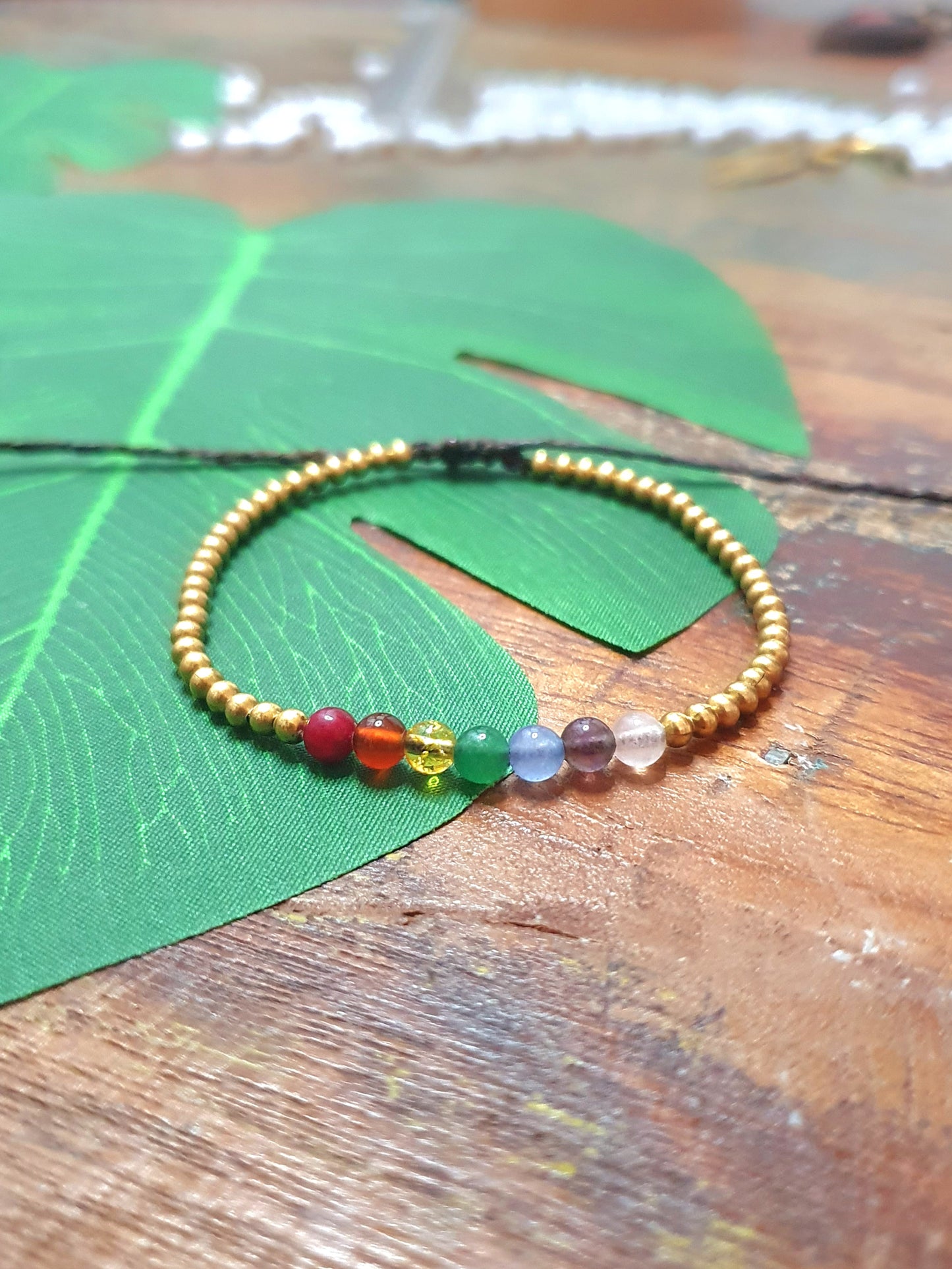 Rainbow crystal beaded bracelet, chakra gemstone & gold brass bead, rubellite orange agate citrine jade blue agate amethyst rose quartz, beaded stacking