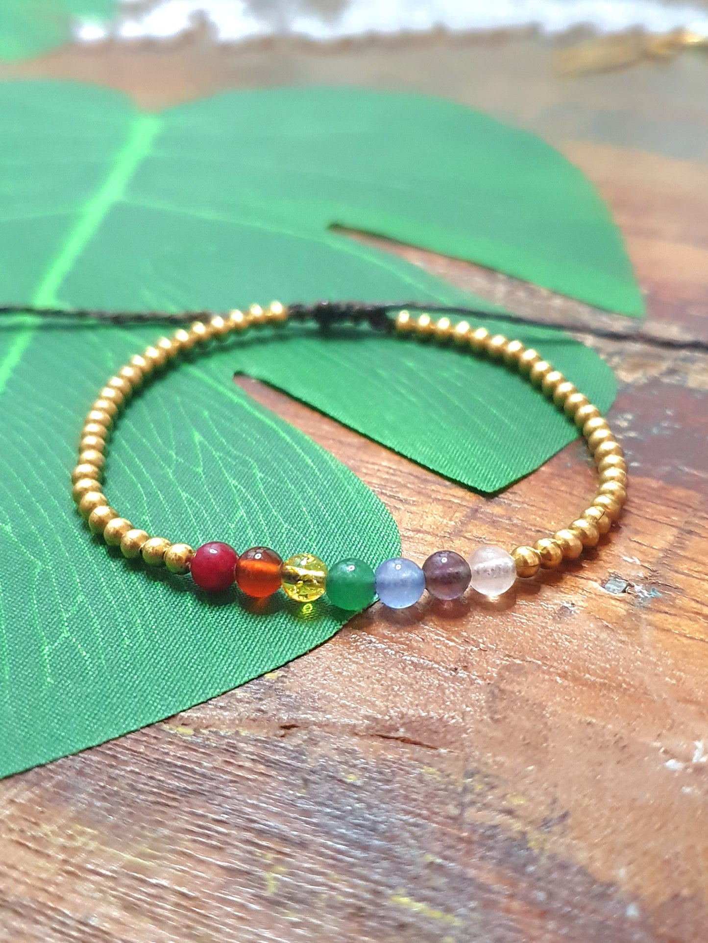 Rainbow crystal beaded bracelet, chakra gemstone & gold brass bead, rubellite orange agate citrine jade blue agate amethyst rose quartz, beaded stacking