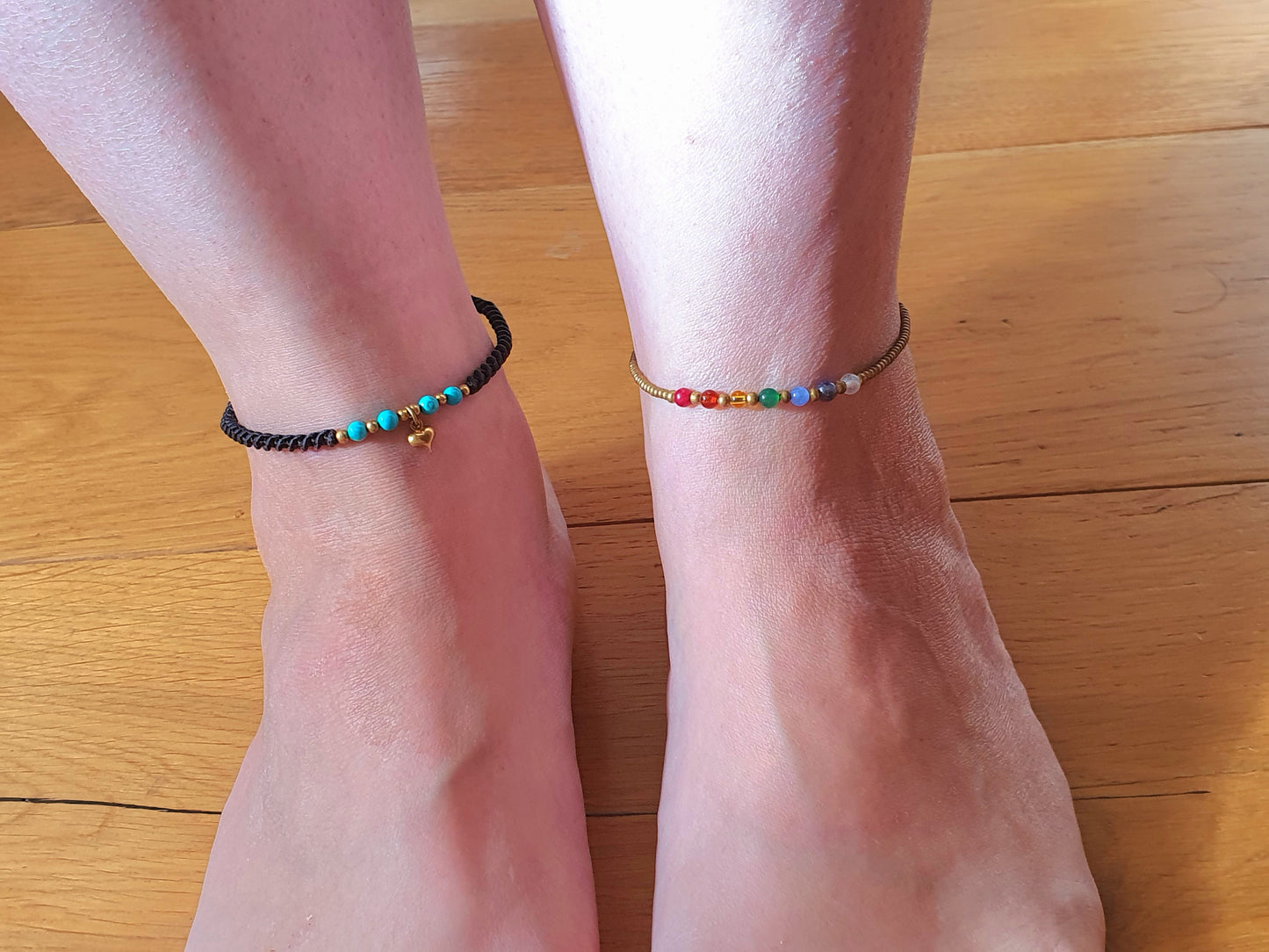 Rainbow crystal beaded anklet, chakra gemstone & gold bead, rubellite orange agate citrine jade blue agate amethyst rose quartz, beaded stacking