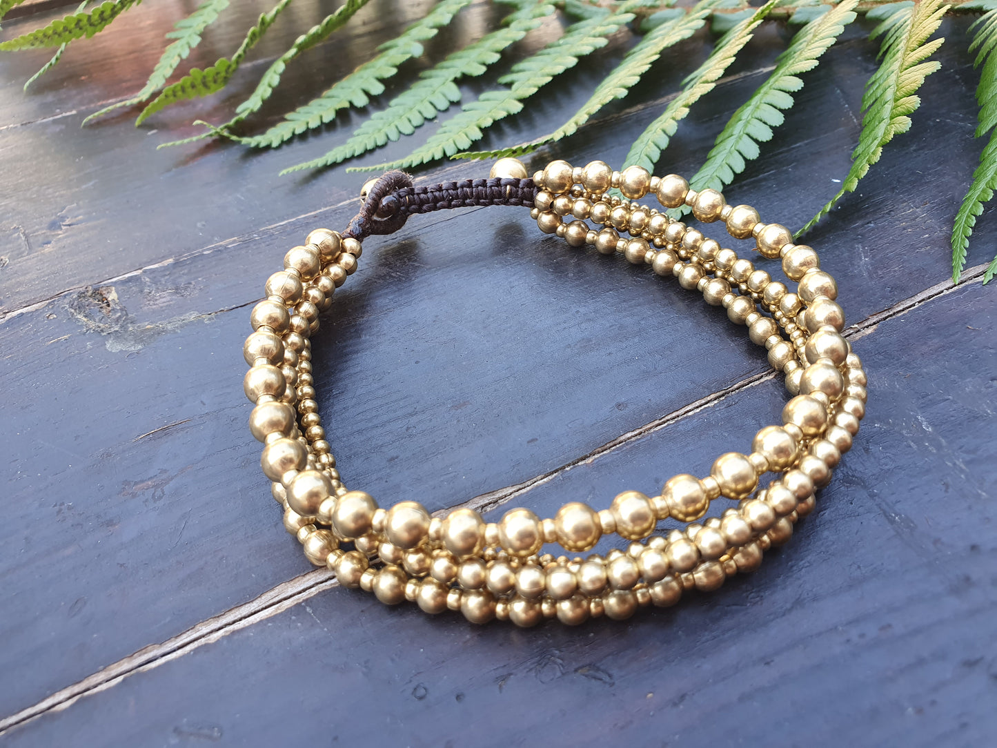 Gold beaded multi-strand statement anklet, gift for woman, gift for best friend, gold stone macrame boho tribal aztec beach ethnic holiday Thai anklet