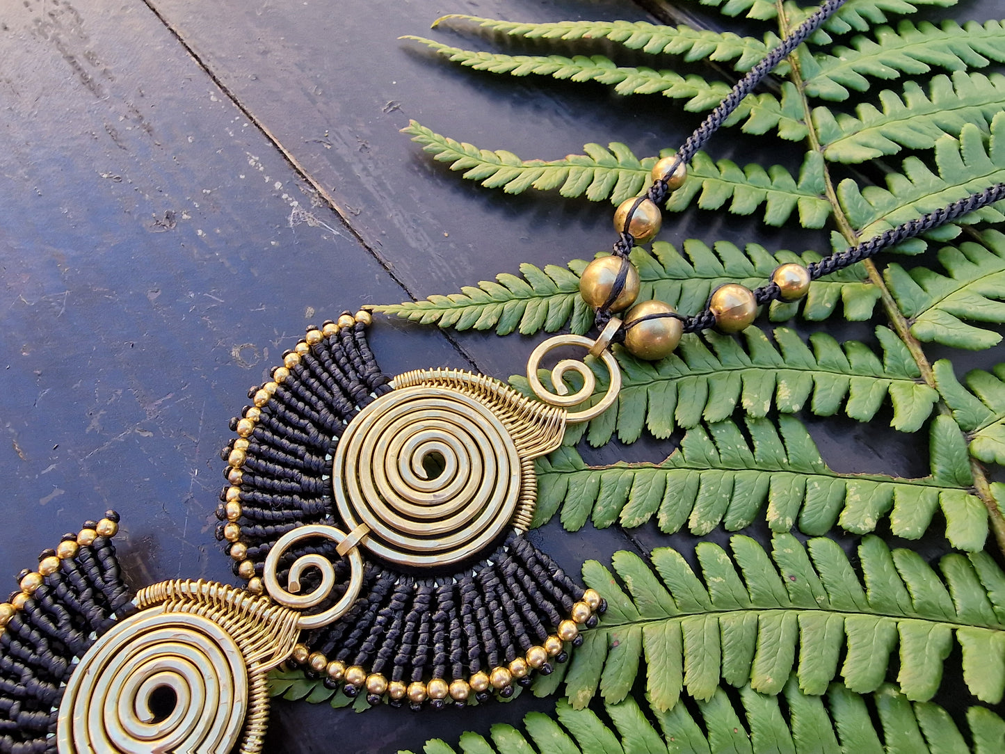 Pharoah necklace, triple spiral necklace, african jewellery, egyptian jewellery, art deco, macrame necklace, statement necklace, gold spiral