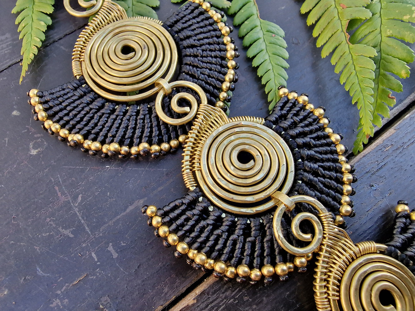 Pharoah necklace, triple spiral necklace, african jewellery, egyptian jewellery, art deco, macrame necklace, statement necklace, gold spiral
