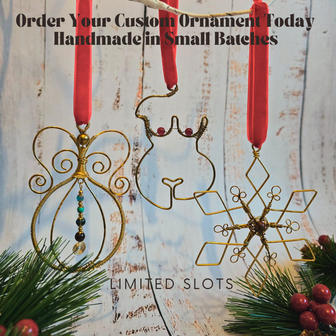 Handmade Brass Angel Bauble with Custom Crystals – Family Birthstone Ornament – Personalised Christmas Tree Hanging – Gold Wire Angel