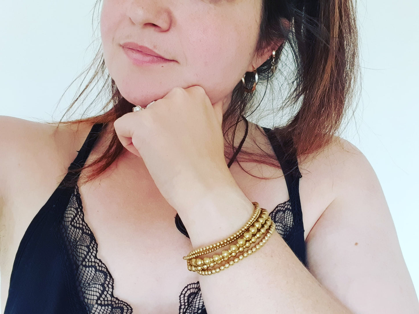 Gold bead multi-strand bracelet, gift for woman, gift for best friend, gold brass macrame boho tribal aztec beach ethnic holiday Thai bangle