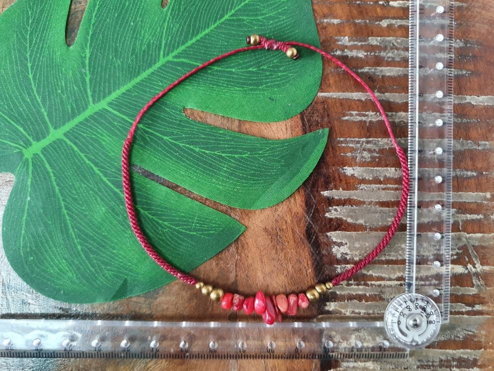 Red howlite crystal bracelet, adjustable dark red macrame boho gemstone base chakra tribal waterproof gift for men women cord anniversary