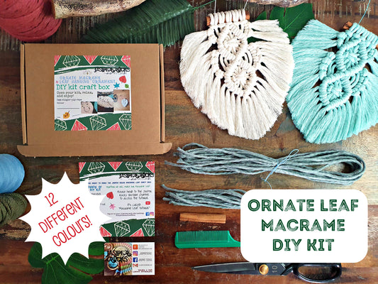 Macrame leaf DIY kit craft kit, custom colour botanical decor, make your own thoughtful thoughtful mindful creative crafty gift activity