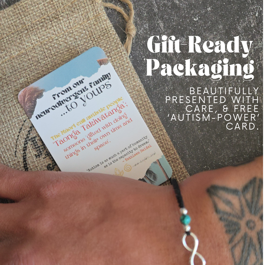 Autism Infinity Bracelet, Custom Cord & Crystal, Neurodiversity Gift, Autism Pride Jewellery, Brass or Sterling Silver, Personalised