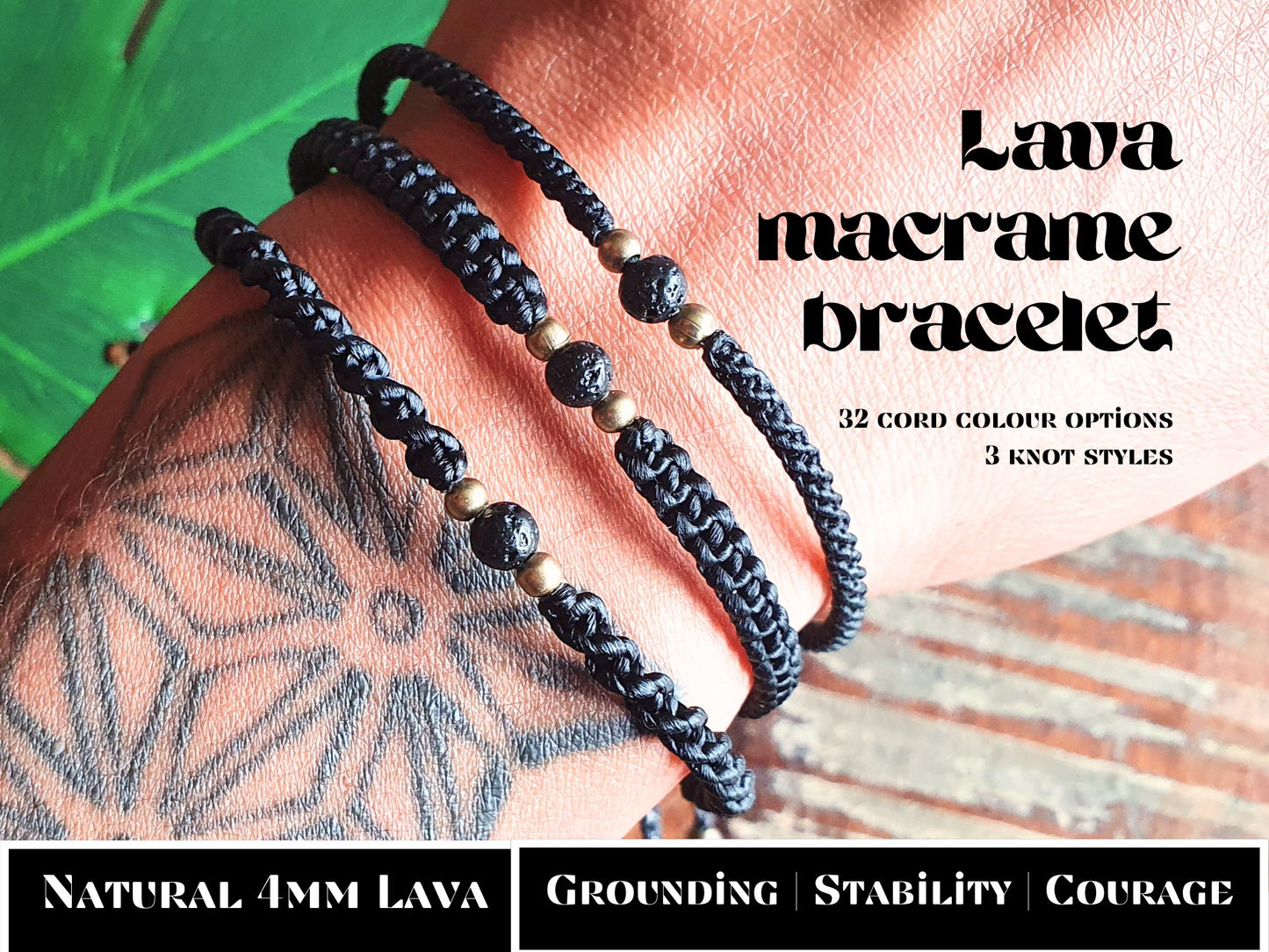 Men's bracelet, lava bracelet for women men, cord 1st anniversary gift choose colour calming grounding black stone black father's day son