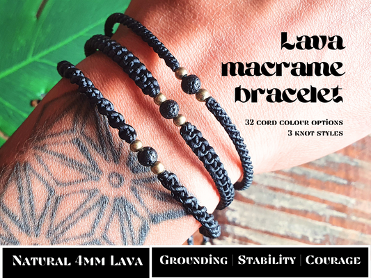 Men's bracelet, lava bracelet for women men, cord 1st anniversary gift choose colour calming grounding black stone black father's day son