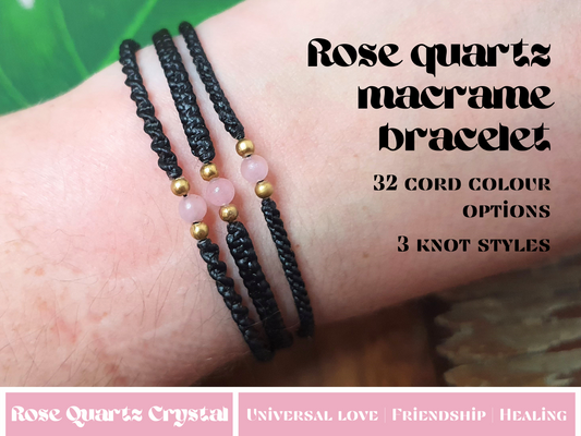 Men's bracelet, rose quartz bracelet for women men, cord 1st anniversary gift choose colour love friendship pink stone father's day son