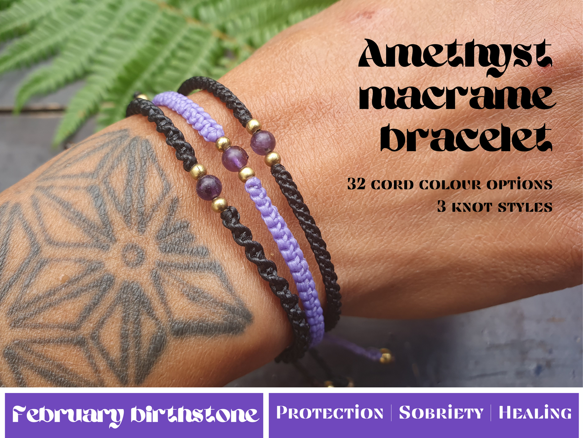 Men's bracelet, amethyst bracelet for men, February birthstone