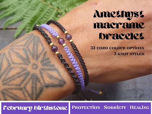 Men's bracelet, amethyst bracelet for men, February birthstone gift birthday, anxiety healing sobriety teetotal anniversary choose colour