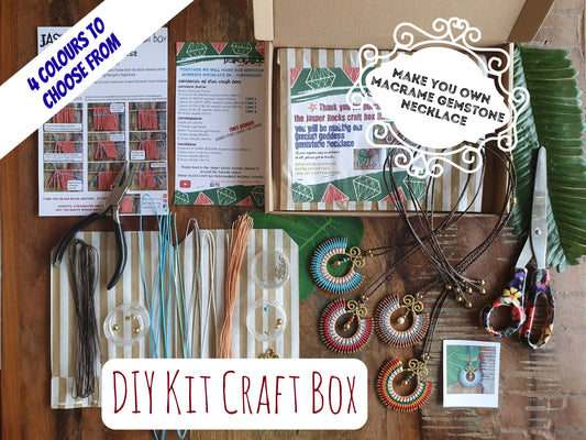 DIY macrame gemstone necklace kit, creative gift hobby box make your own woman her mindfulness lockdown activity crafty