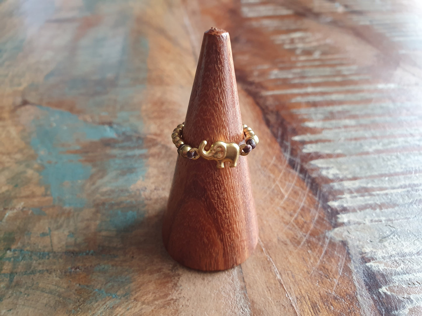 Elephant ring,gold ring,bead ring,gold bead,tiny ring,boho ring,hippie ring,size K ring,size 5.5 ring,small ring,chic ring,elephant jewelry