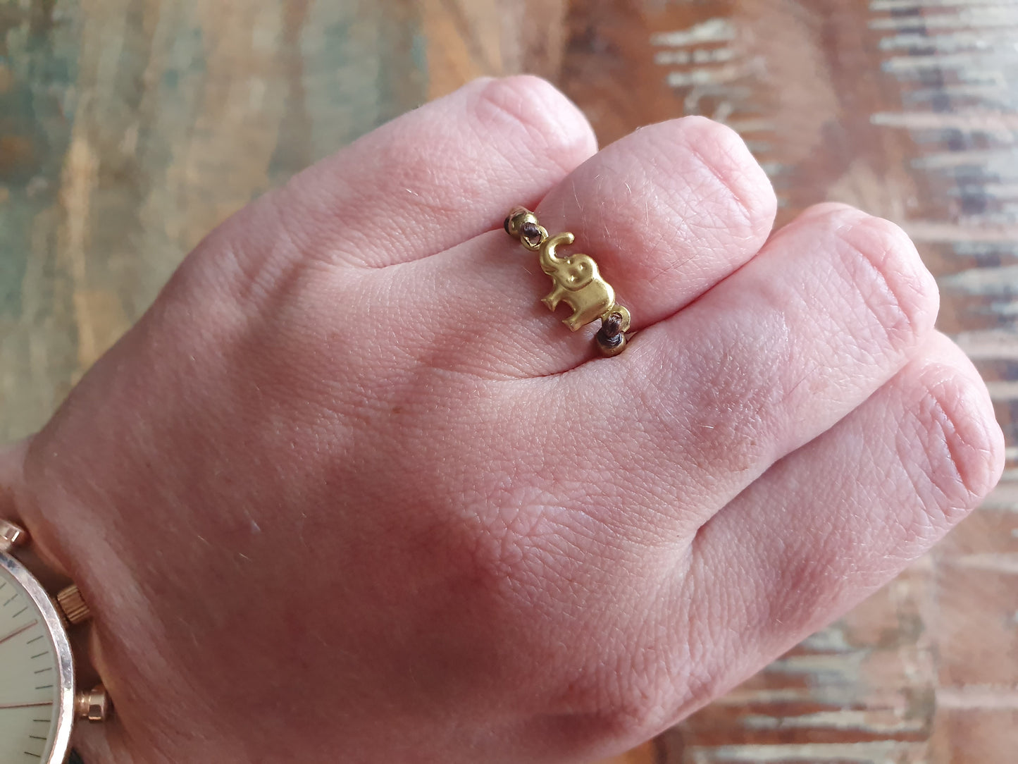 Elephant ring,gold ring,bead ring,gold bead,tiny ring,boho ring,hippie ring,size K ring,size 5.5 ring,small ring,chic ring,elephant jewelry