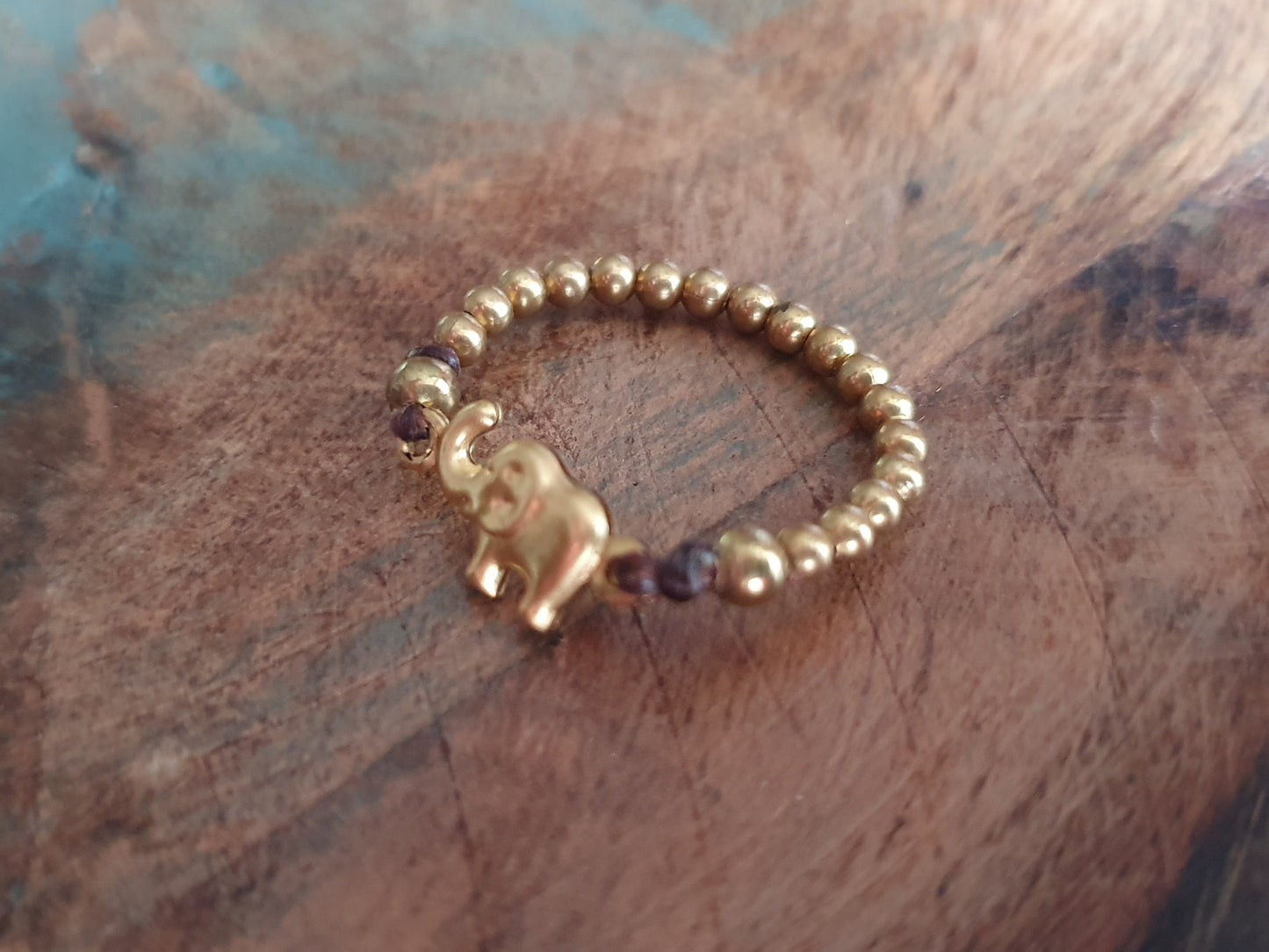 Elephant ring,gold ring,bead ring,gold bead,tiny ring,boho ring,hippie ring,size K ring,size 5.5 ring,small ring,chic ring,elephant jewelry