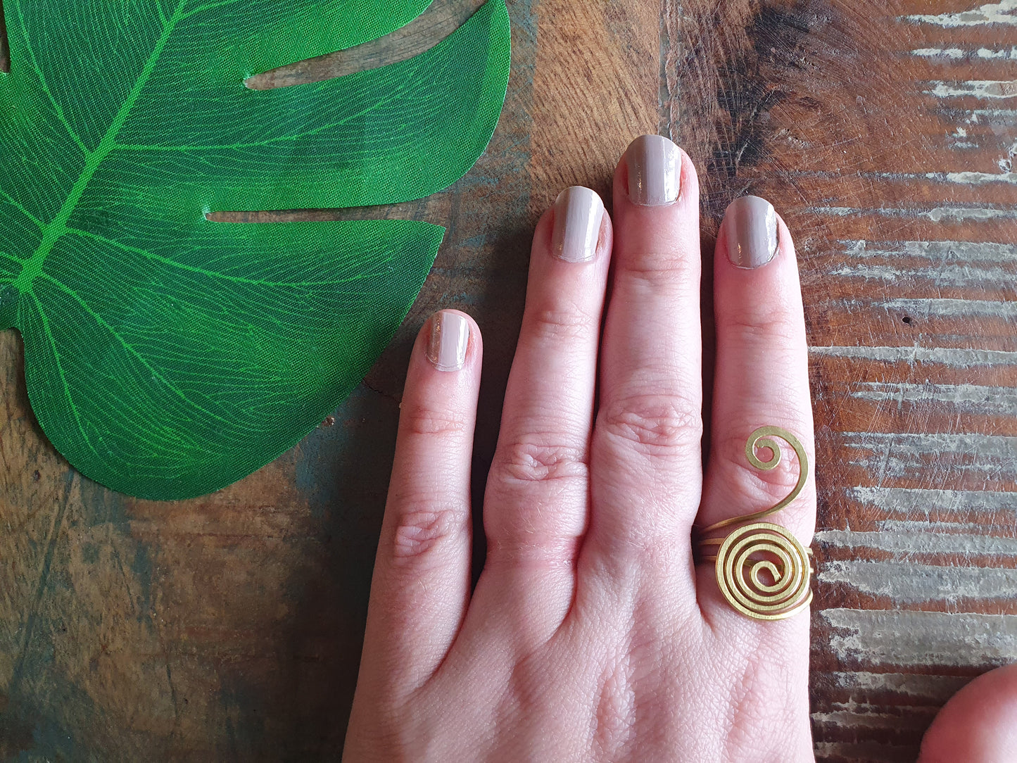 Gold wire ring, birthday anniversary gift her spiral brass wire African wrapping boho aztec tribal minimalist adjustable ring, size P 7 5