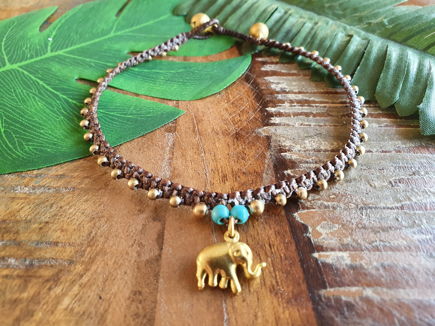 Custom crystal gemstone anklet, beaded elephant charm June birthstone gift macrame boho beach elephant wanderlust gift woman her sister