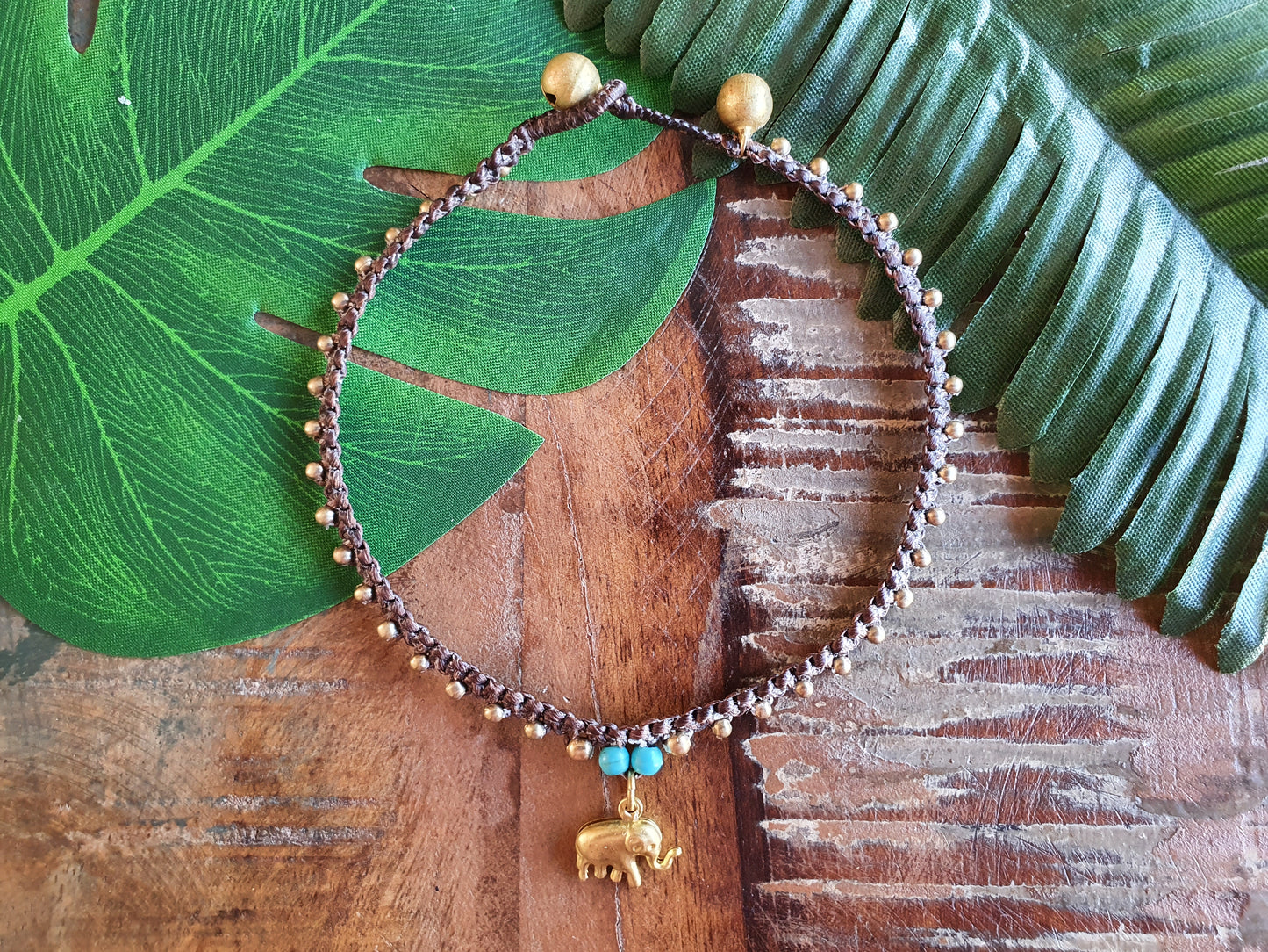 Custom crystal gemstone anklet, beaded elephant charm June birthstone gift macrame boho beach elephant wanderlust gift woman her sister