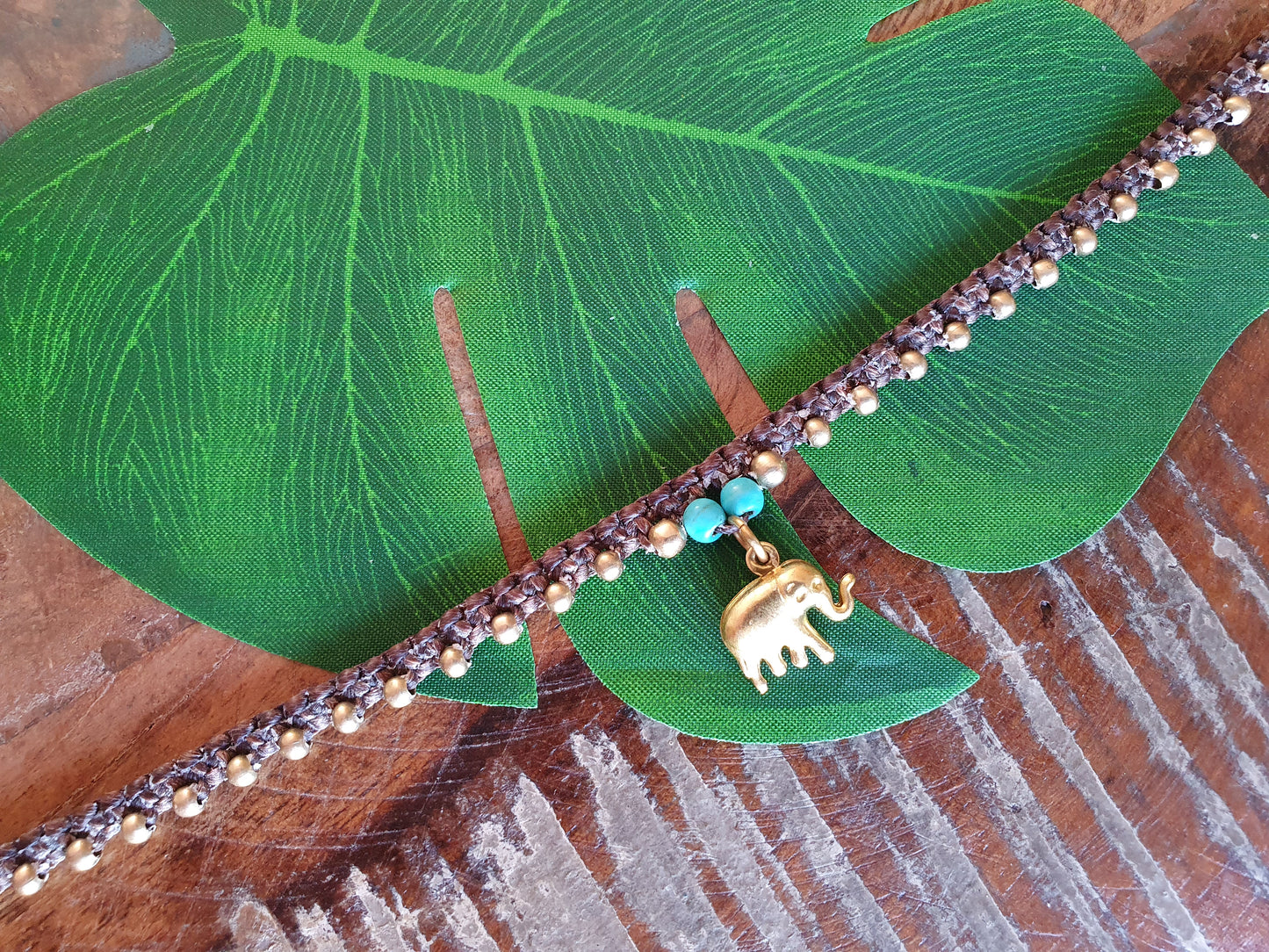 Custom crystal gemstone anklet, beaded elephant charm June birthstone gift macrame boho beach elephant wanderlust gift woman her sister