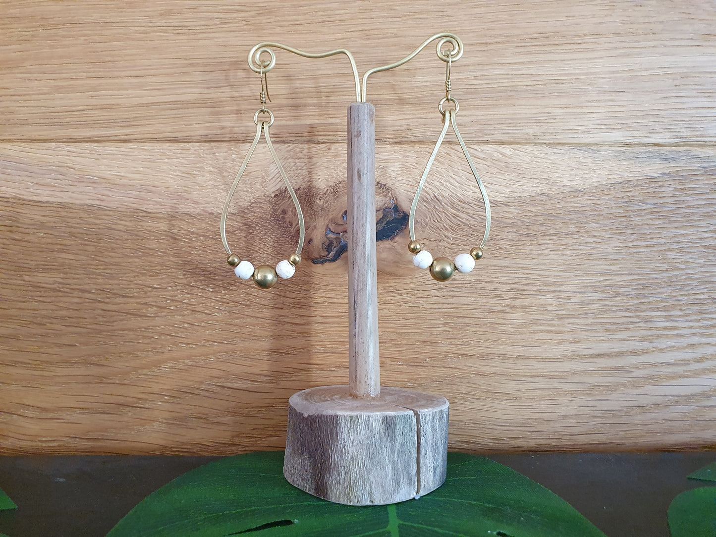 Wire earrings,raindrop earrings,dangle drop earrings,white howlite earrings,gold bead earrings,boho earrings,tribal earrings,gold earrings