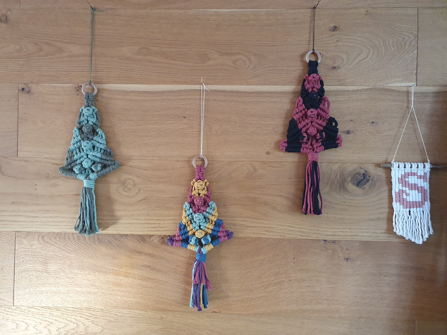 Christmas tree hanging macrame rainbow sustainable bunting eco gift colourful ornament decor bauble festive yuletide xmas fibre art