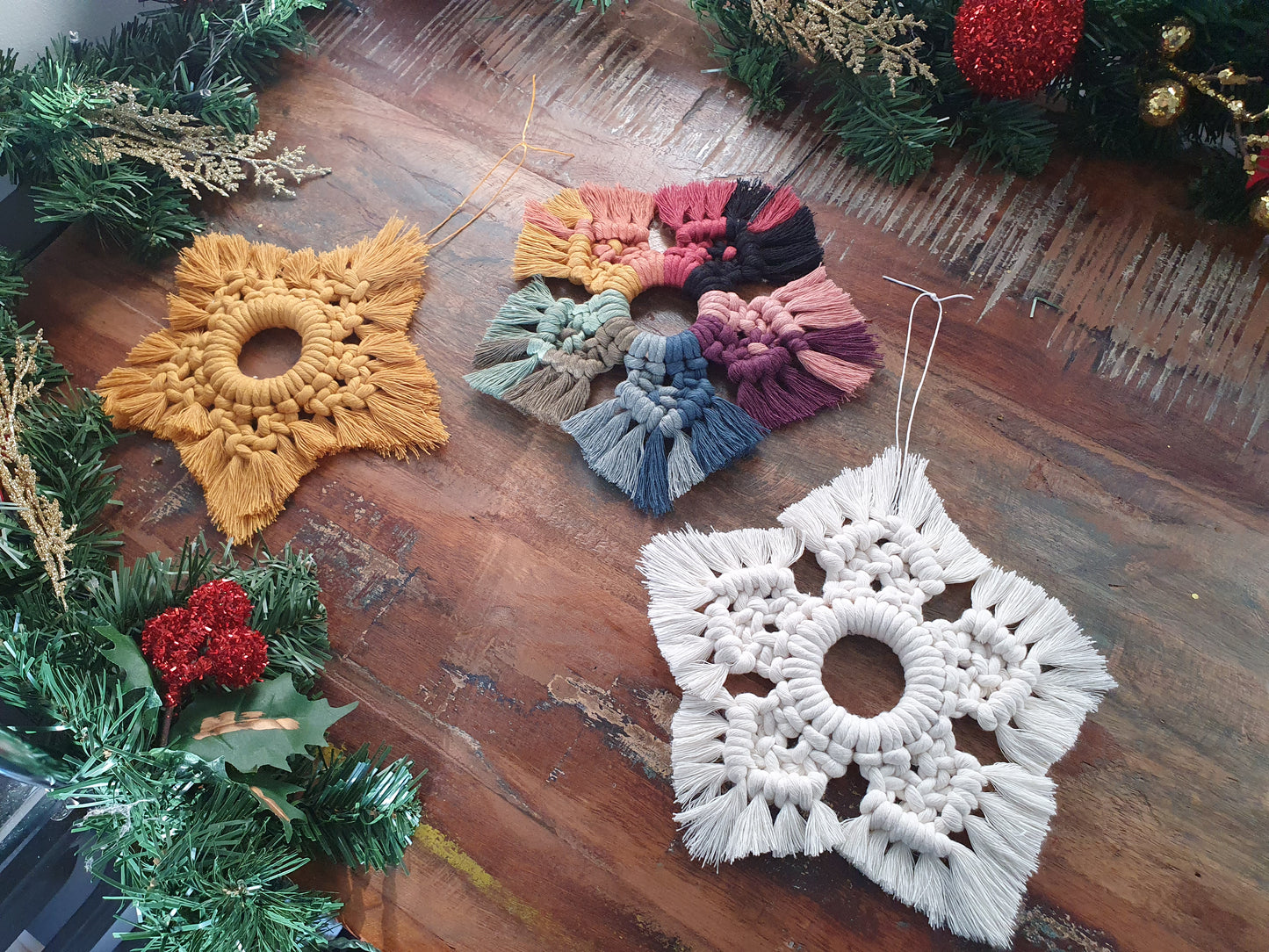 Christmas star hanging bunting macrame rainbow sustainable eco gift colourful ornament decor bauble festive yuletide xmas fibre art