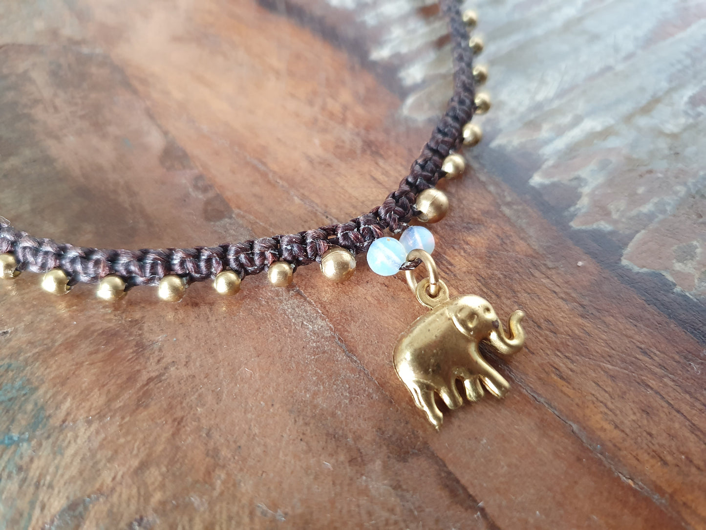 Custom crystal gemstone anklet, beaded elephant charm June birthstone gift macrame boho beach elephant wanderlust gift woman her sister