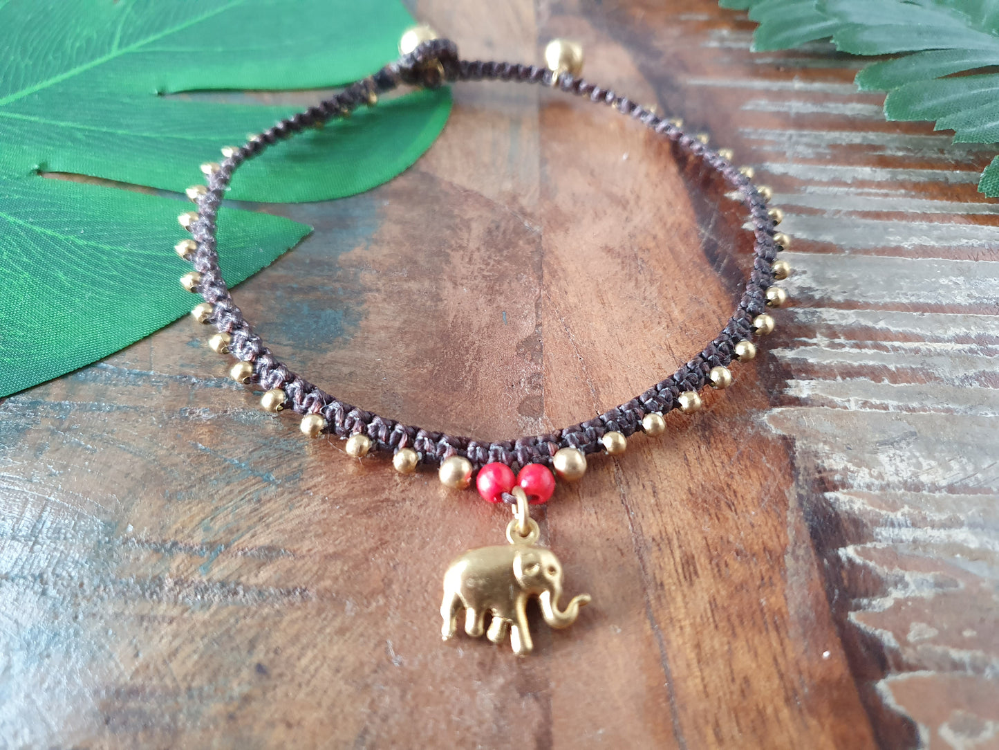 Custom crystal gemstone anklet, beaded elephant charm June birthstone gift macrame boho beach elephant wanderlust gift woman her sister