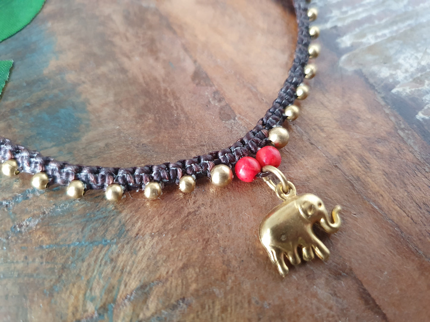 Custom crystal gemstone anklet, beaded elephant charm June birthstone gift macrame boho beach elephant wanderlust gift woman her sister