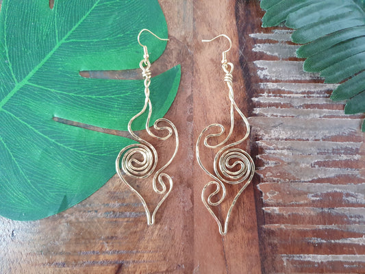 Abstract gold wire spiral earrings,hammered brass wire minimalist gold wire boho indie anniversary birthday gift for women sister wife