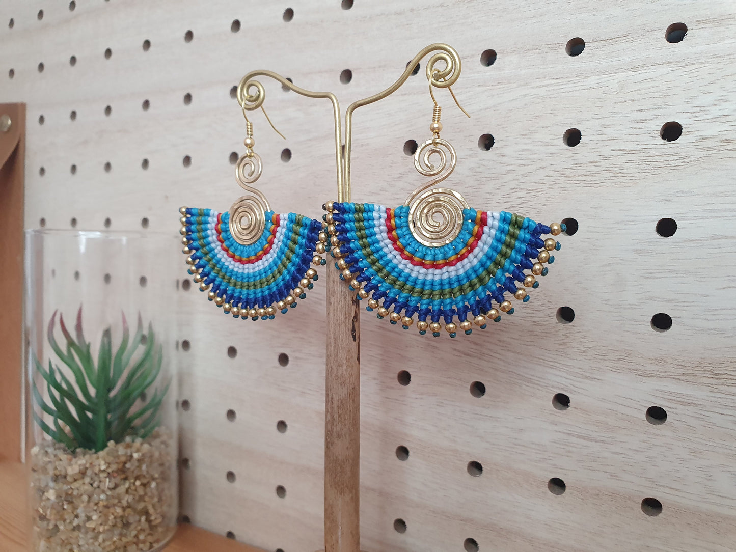 Beautiful Blue Earrings, Macrame Earrings, Wearable Art, Wire Earrings, Blue Macrame, Thai Earrings, Artisan Earrings, Colorful Earrings