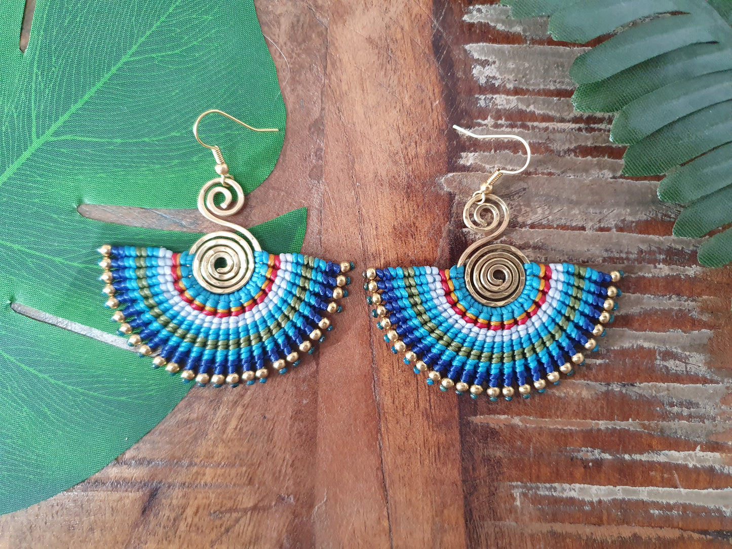 Beautiful Blue Earrings, Macrame Earrings, Wearable Art, Wire Earrings, Blue Macrame, Thai Earrings, Artisan Earrings, Colorful Earrings