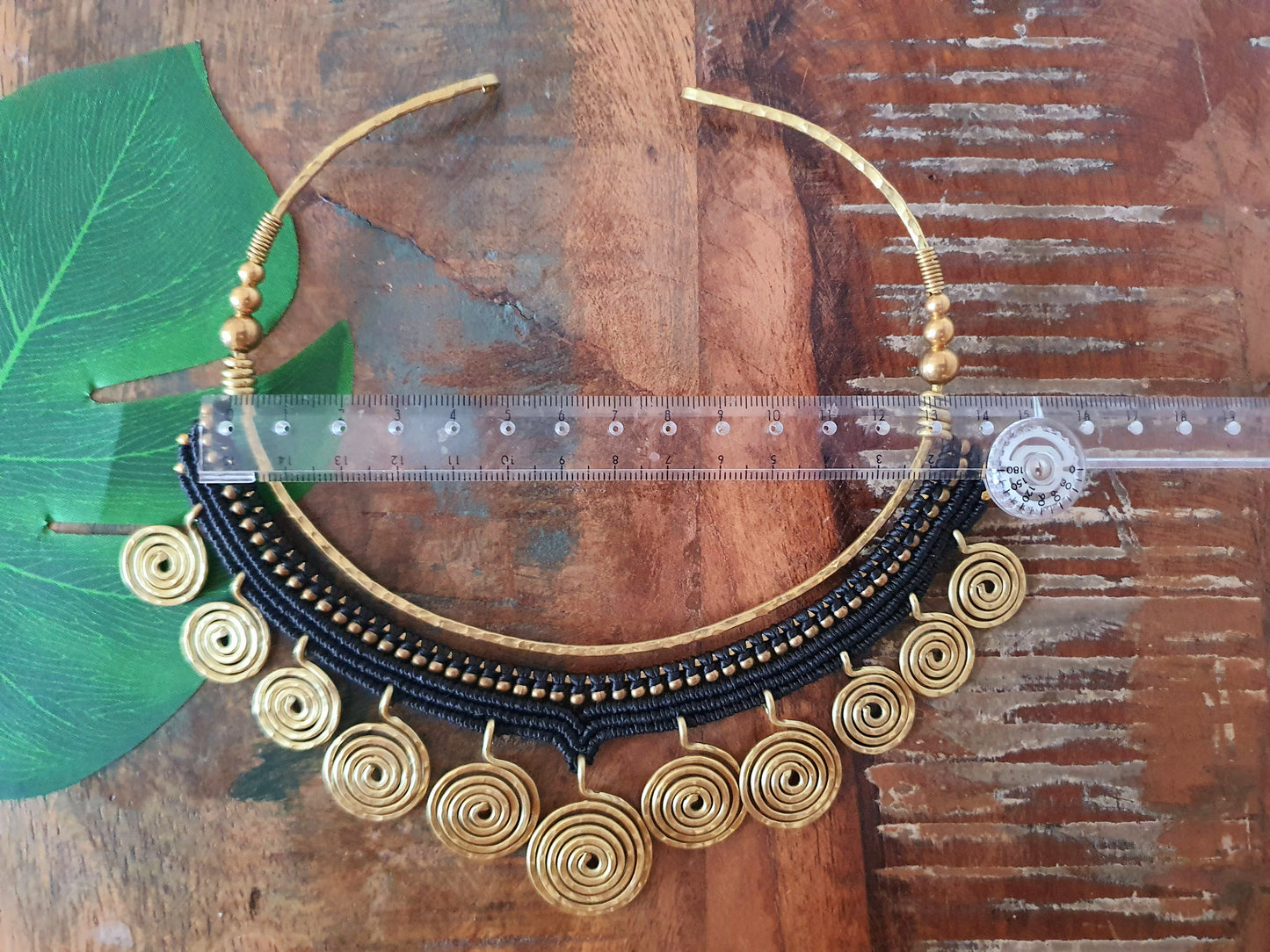 Egyptian choker,macrame choker,spiral choker,wire choker,statement necklace,black macramé,gold wire necklace,boho choker,hippie necklace