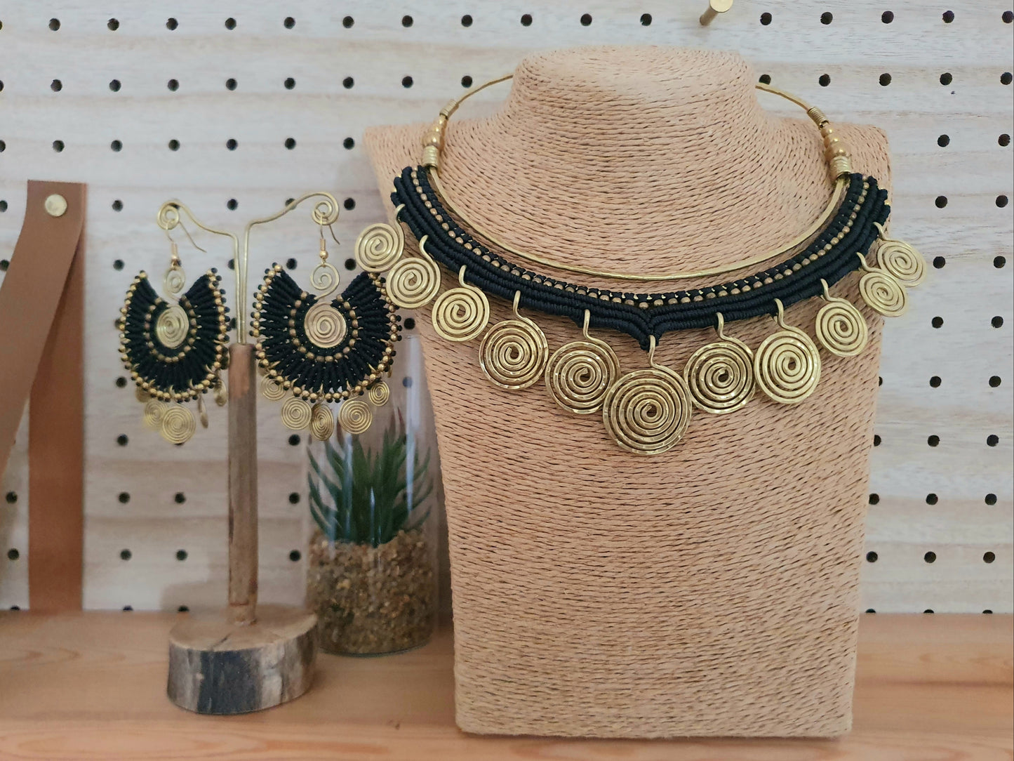 Egyptian choker,macrame choker,spiral choker,wire choker,statement necklace,black macramé,gold wire necklace,boho choker,hippie necklace