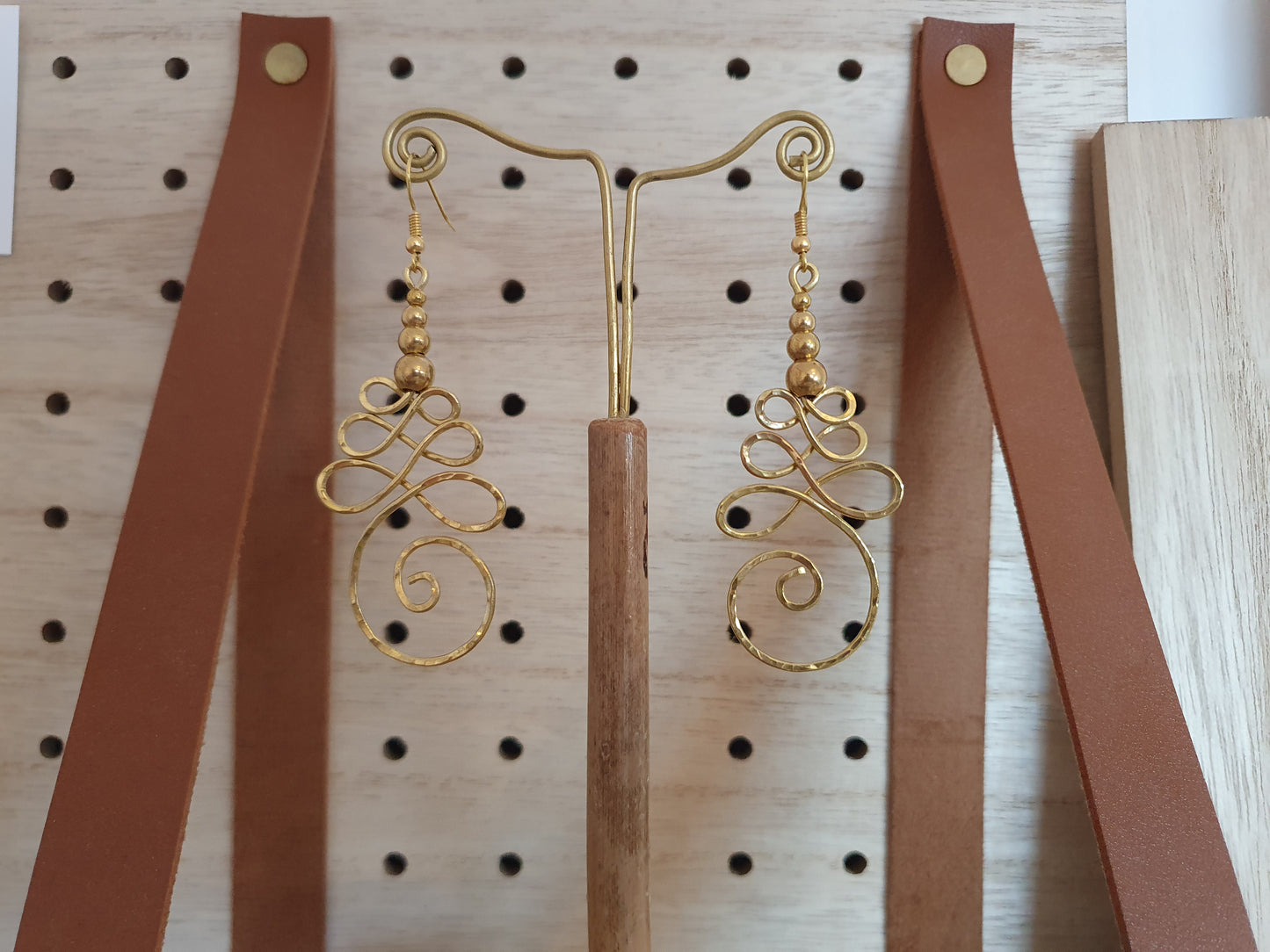 Gold UNALOME earrings, hammered wire buddhist symbol of life journey meaningful mindful spiritual jewellery, boho tribal feminist wire art