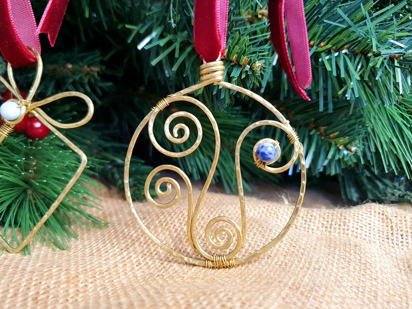 Custom crystal Christmas baubles, gold wire art festive decor, teacher christmas tree holly bauble santa's hat gift symbols holiday hangings