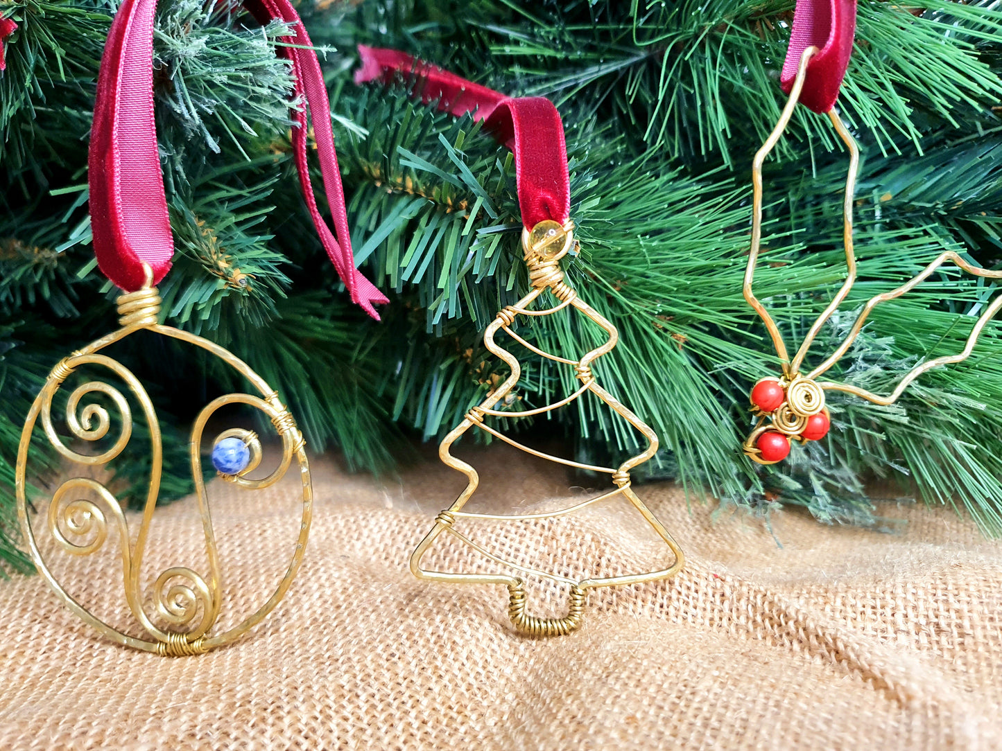 Custom crystal Christmas baubles, gold wire art festive decor, teacher christmas tree holly bauble santa's hat gift symbols holiday hangings