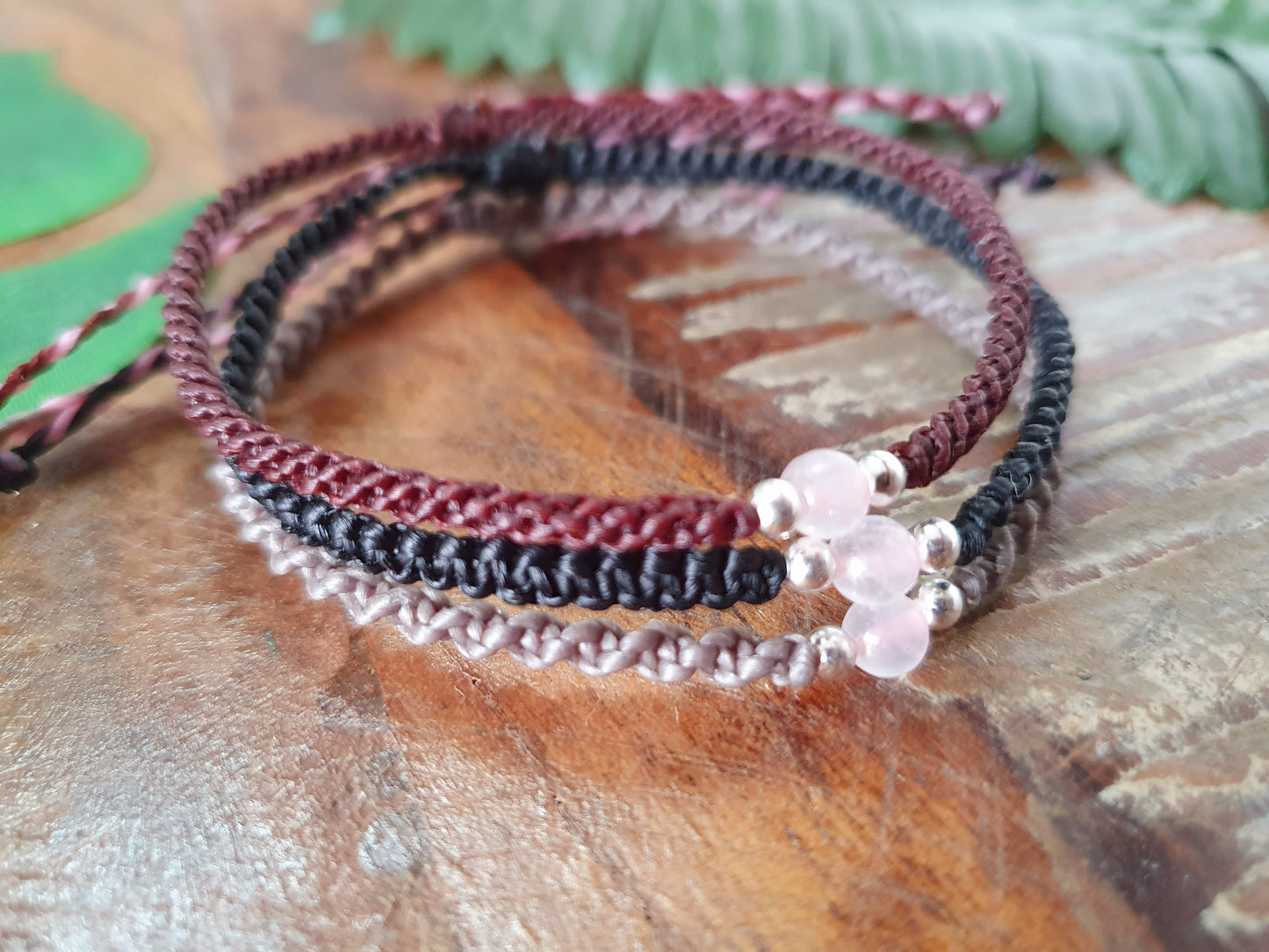 Rose quartz & 925 silver beaded macrame bracelet, crystals for love, choose colour crystal love happiness, bracelet for men women girl frien