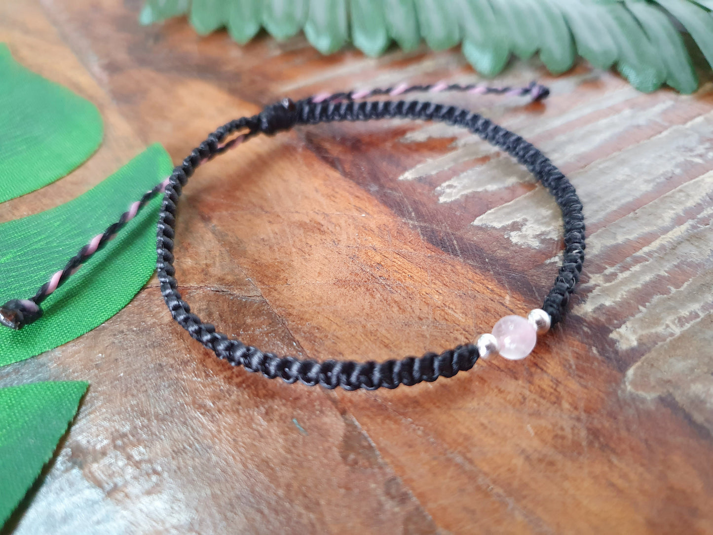 Rose quartz & 925 silver beaded macrame bracelet, crystals for love, choose colour crystal love happiness, bracelet for men women girl frien