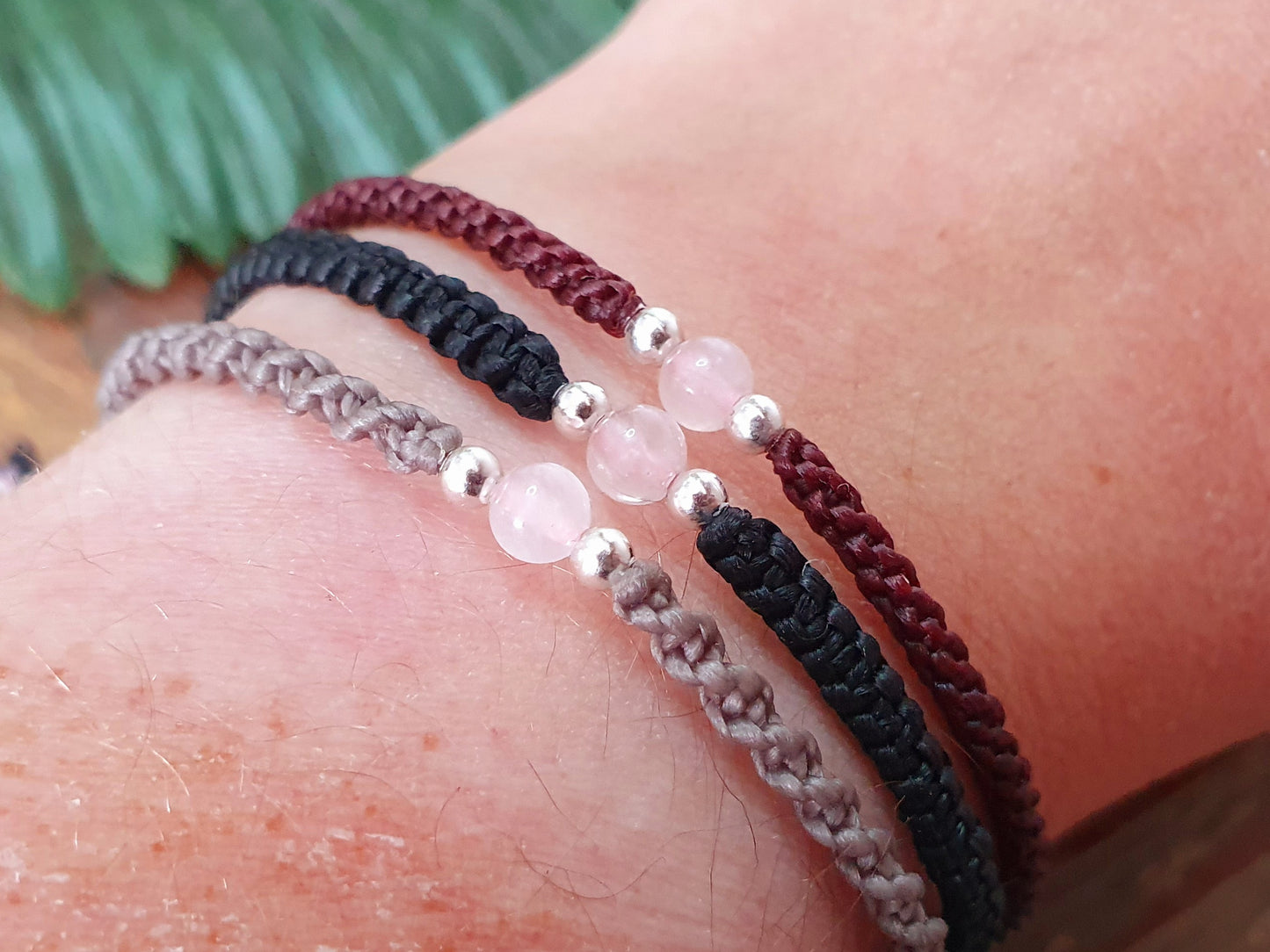 Rose quartz & 925 silver beaded macrame bracelet, crystals for love, choose colour crystal love happiness, bracelet for men women girl frien