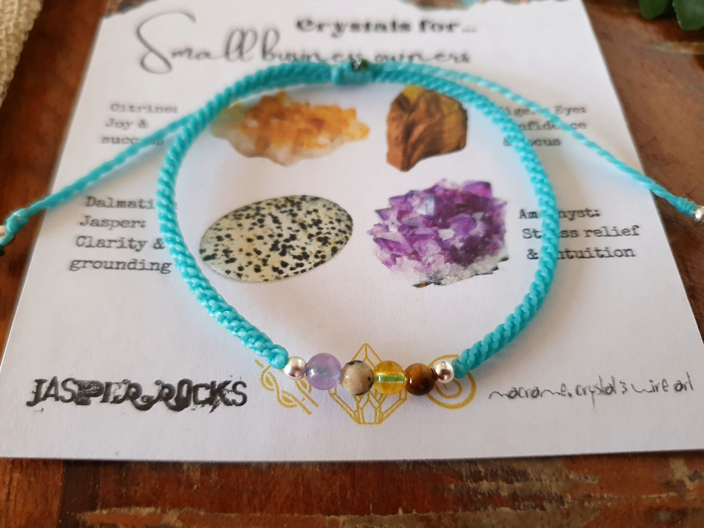 Crystals for small business owner, gift for small business owner, bracelet for small business owner, custom colour macrame bracelet