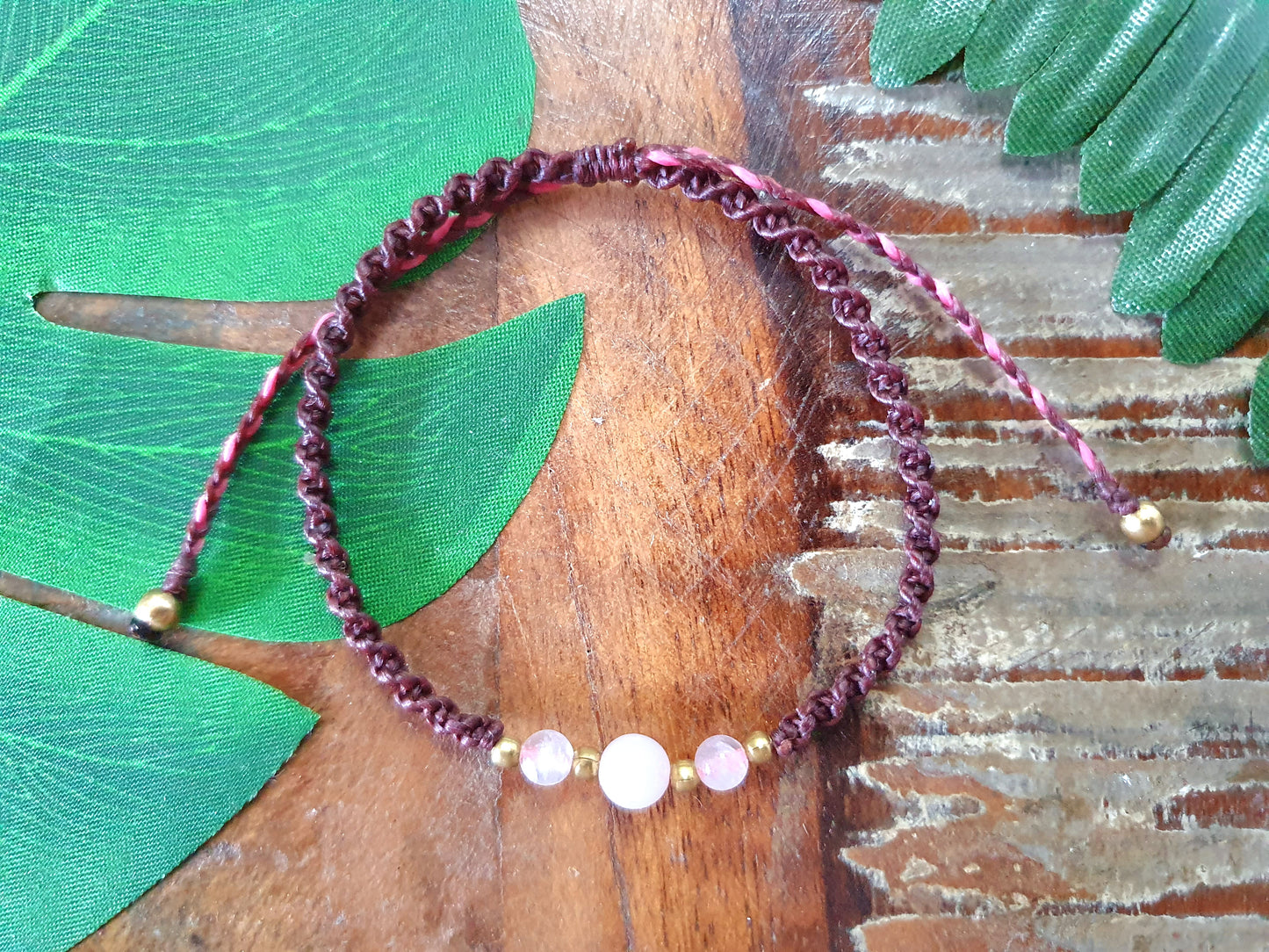 Rose quartz crystal bracelet, pink crystal red bracelet, red macrame bracelet, boho gift for girl woman mother, crystals for love positivity