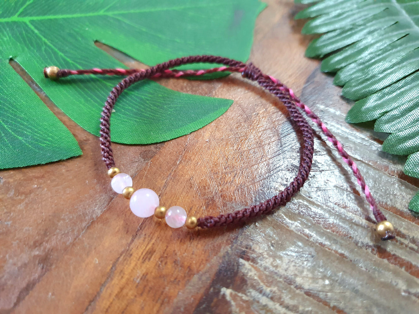 Rose quartz crystal bracelet, pink crystal red bracelet, red macrame bracelet, boho gift for girl woman mother, crystals for love positivity