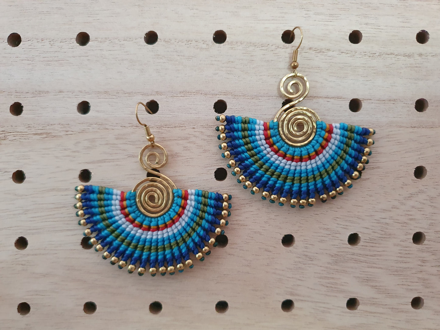 Beautiful Blue Earrings, Macrame Earrings, Wearable Art, Wire Earrings, Blue Macrame, Thai Earrings, Artisan Earrings, Colorful Earrings