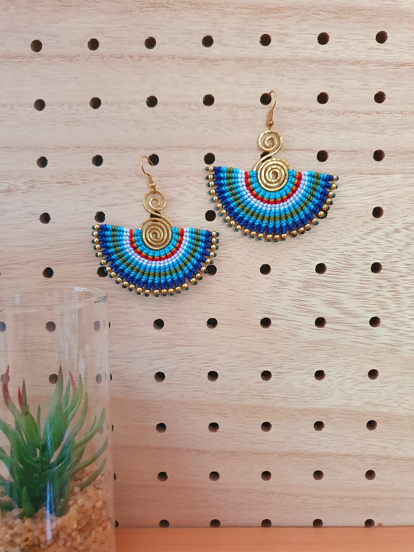 Beautiful Blue Earrings, Macrame Earrings, Wearable Art, Wire Earrings, Blue Macrame, Thai Earrings, Artisan Earrings, Colorful Earrings