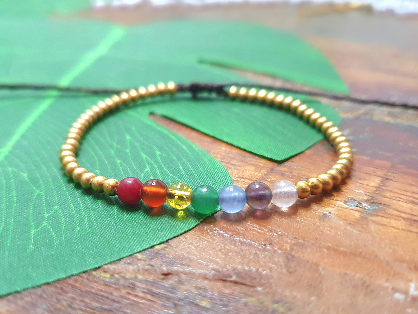 Rainbow crystal beaded bracelet, chakra gemstone & gold brass bead, rubellite orange agate citrine jade blue agate amethyst rose quartz, beaded stacking