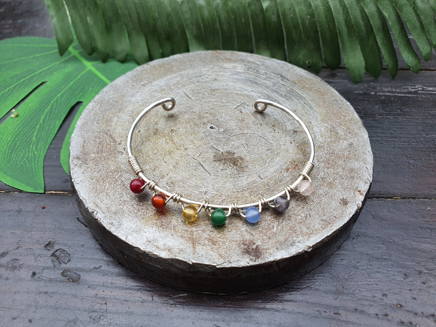 925 sterling silver wire rainbow crystal bracelet, PRIDE bangle, rainbow chakra 4mm gemstones, silver stacking bracelets, boho colour bangles