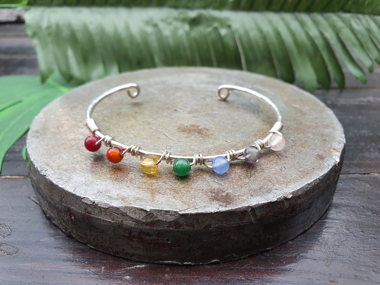 925 sterling silver wire rainbow crystal bracelet, PRIDE bangle, rainbow chakra 4mm gemstones, silver stacking bracelets, boho colour bangles